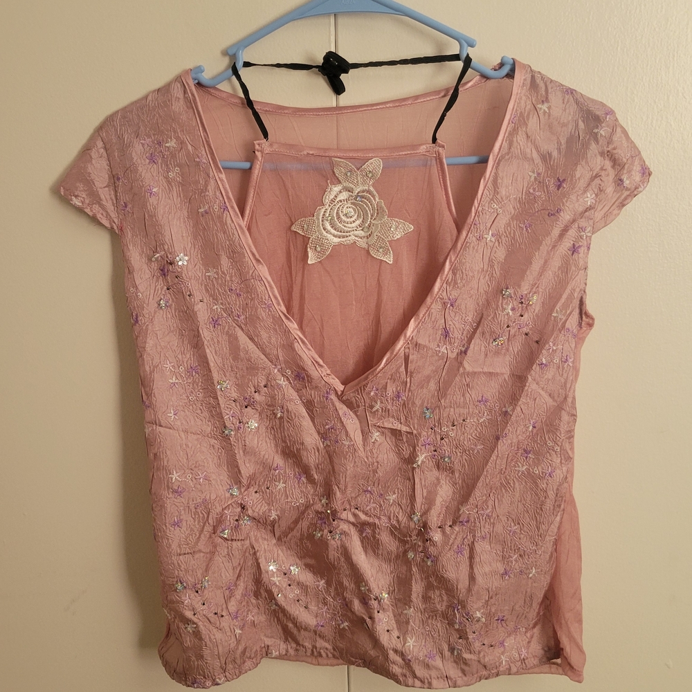 Y2K Pink Embroidered Fairycore Sheer Top | Coquette Aesthetic Blouse